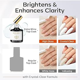 modelones Extra Glossy Gel Top Coat, 15ml Clear Color Preserve No Wipe Top Coat Gel Nail Polish High Shine Long Lasting Professional Self-Healing UV Nail Surface Protection Manicure