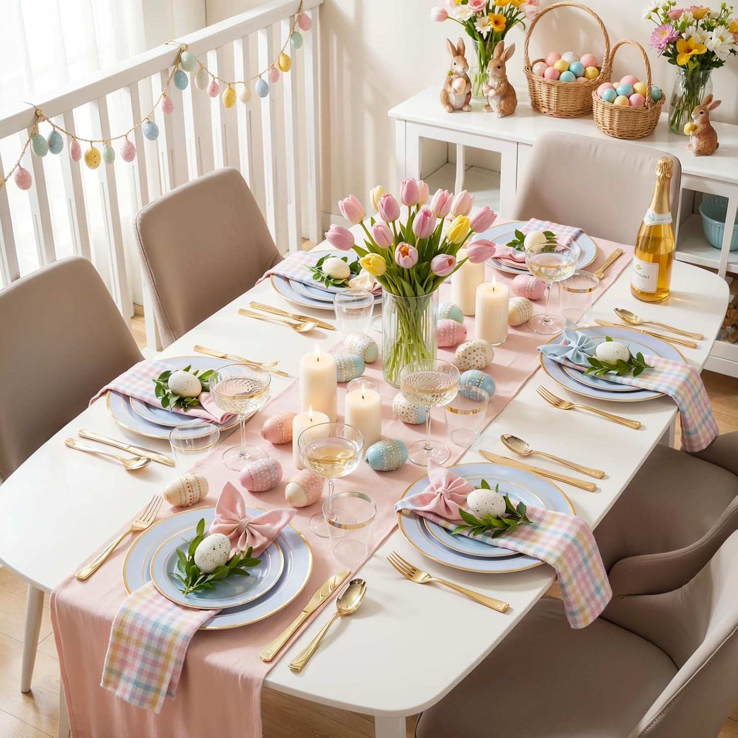 175PCS Blue Plates Disposable - Baby Blue Plastic Plates - 25Guests Plastic Dinnerware with Rolled Napkins for Wedding/Birthday/Baby Shower/Easter