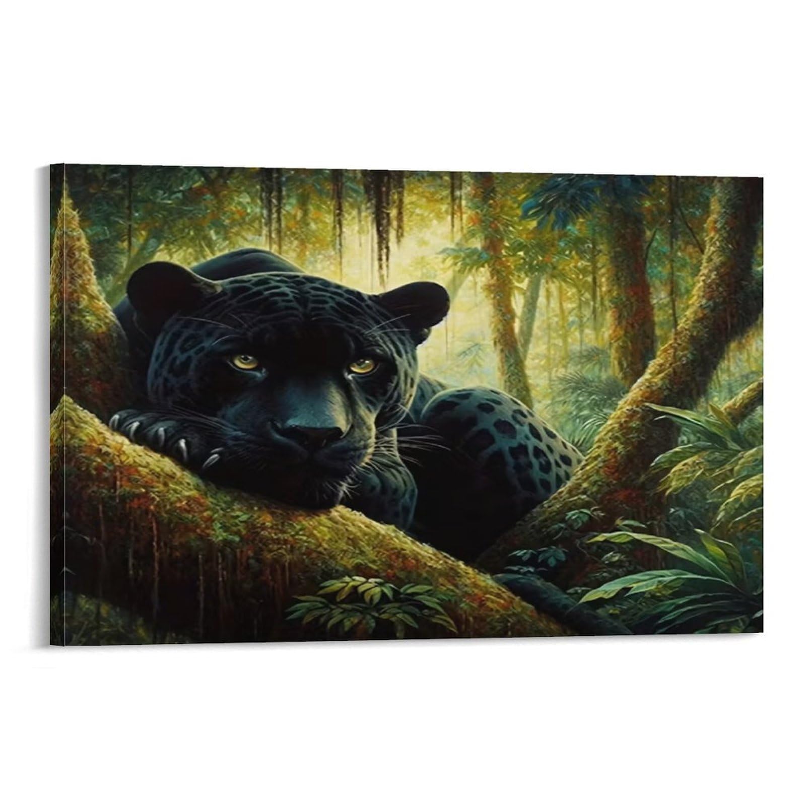 Snow Leopard Leaping over Icy Mountains Single Piece Black Panther Lurking Dense Jungle Foliage Canvas Print - Kitchen Canvas Wall Decor Easy to Clean Removable Focal Point 20x30inch(50x75cm)