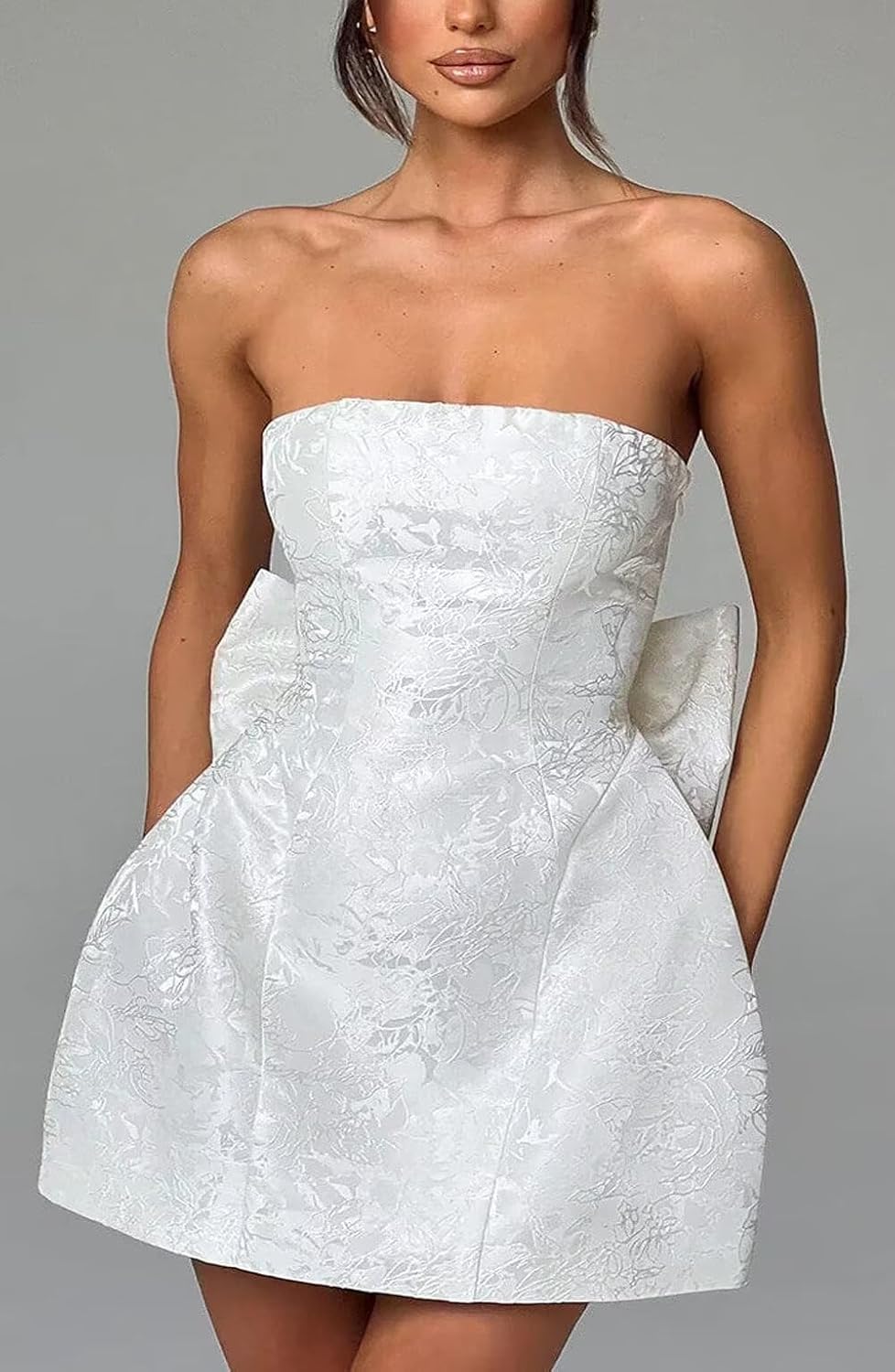 Eightale Satin Strapless Homecoming Dress with Bow Embroidery Short 2024 Prom Graduation Cocktail Dress