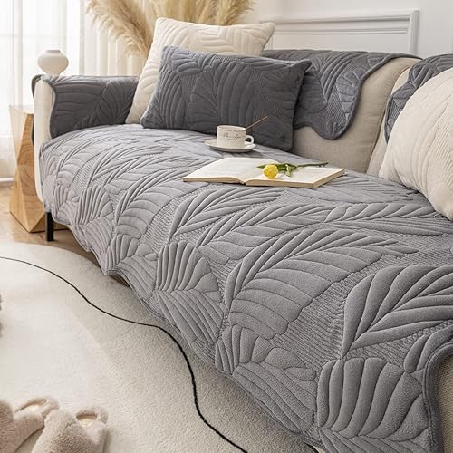 vctops Funda de felpa con patrón de hojas súper suave y cálida para sofá modular, funda antideslizante para perros, gatos, niños y mascotas,