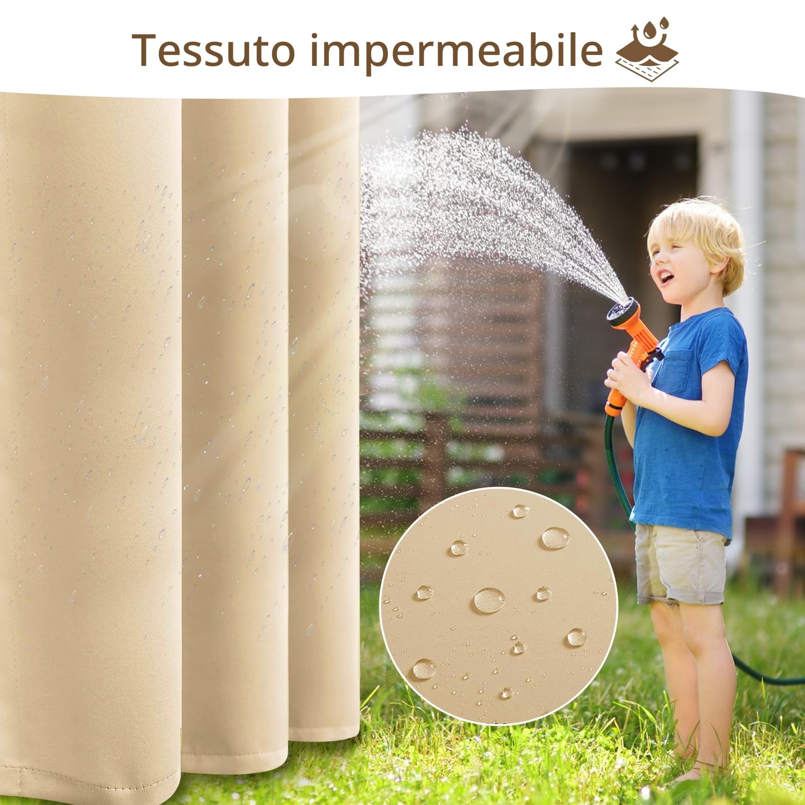 Tende da Esterno Impermeabile,2 Pezzi Tende per Esterno con Anelli,Tende per Gazebo Esterno Oscurante,Tende Idrorepellente per Esterni per Balconi,Terrazzo,Veranda,132x215cm,Beige