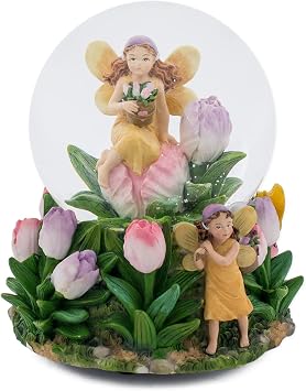 Elanze Designs Pixie Dust Fairies 100MM Sturdy Wind Up Music Glitter Water Snow Globe Tabletop Dresser Nightstand Figurine Decoration Plays Tune You are My Sunshine