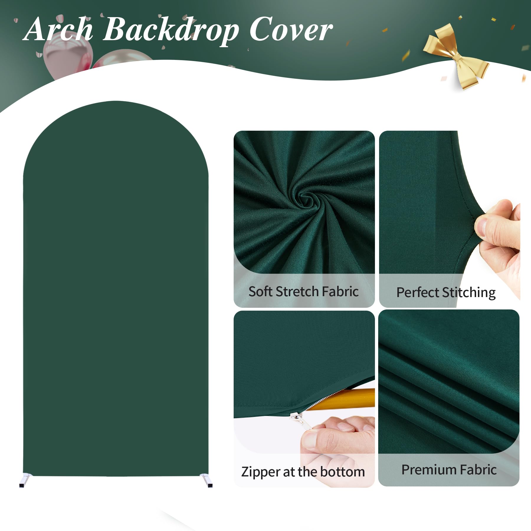 Lot de 3 housses d'arche de mariage vertes (2,3 m, 2 m, 1,8 m) - Toile de fond extensible en élasthanne pour fête d'anniversaire, fête prénatale, décoration d'arche de mariage