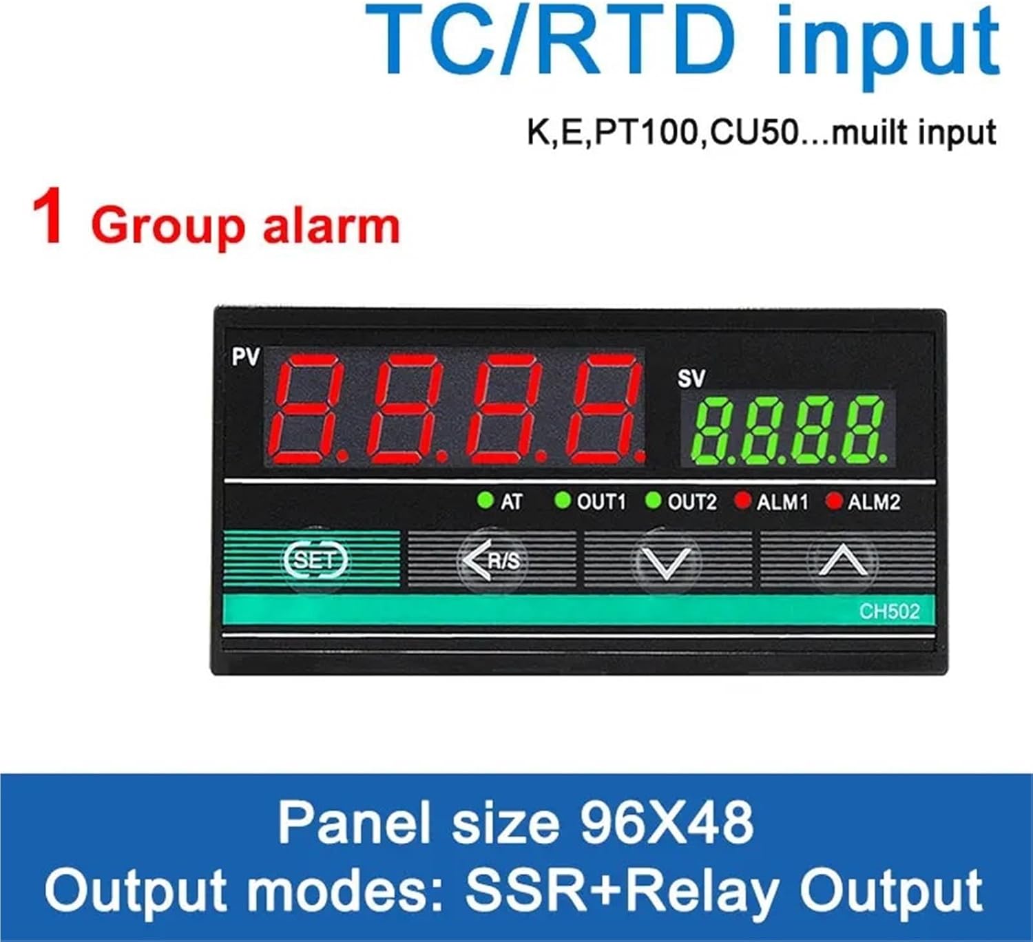 LCTC CH502 Relay SSR RS485 Output PID Temperature Controller TC/RTD Input PID Regulator 96x48mm Industrial Intelligent RKC(SSR Relay Opt 1Alarm)