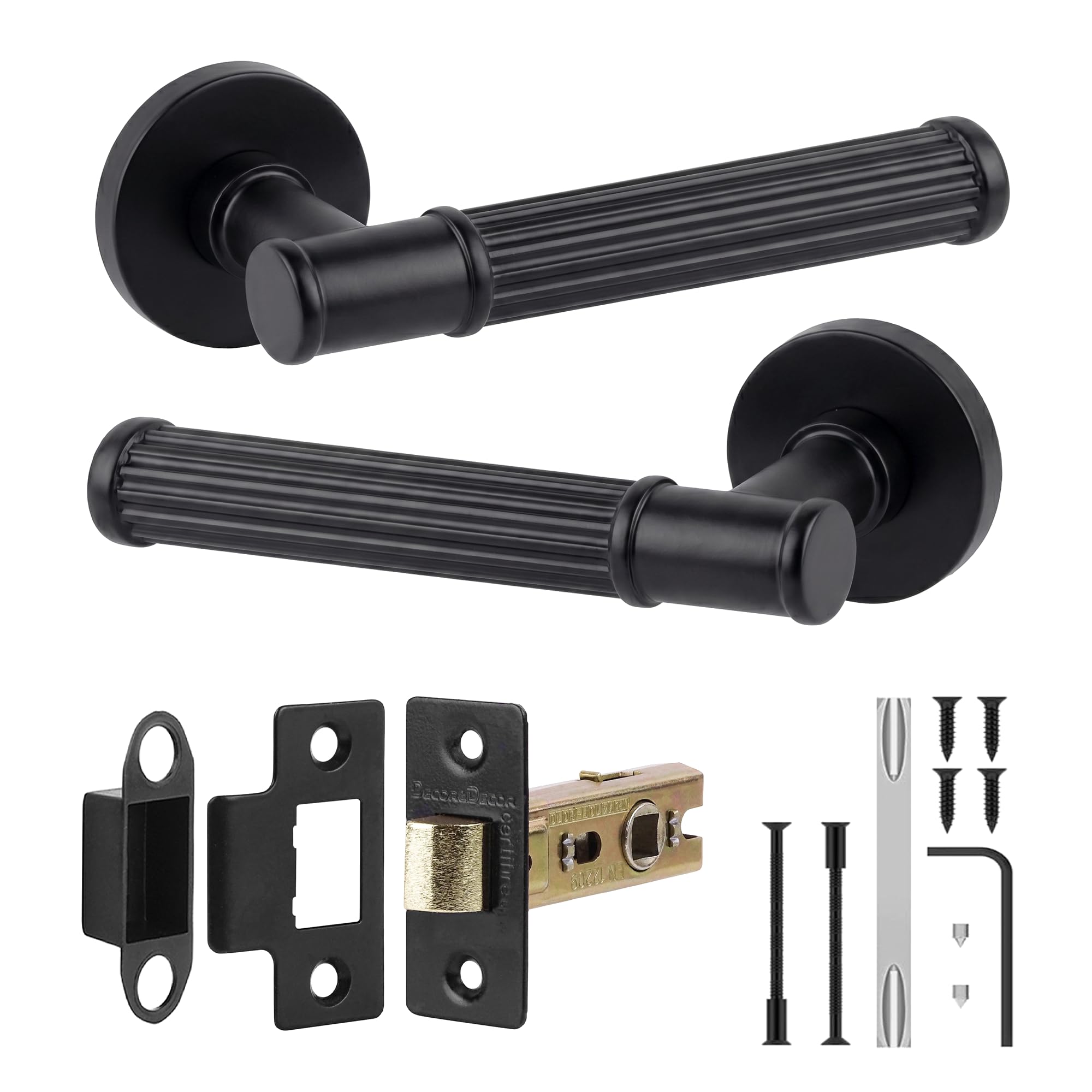 Decoranddecor Leto Matt Black Internal Door Handles, Latch Kit 64mm