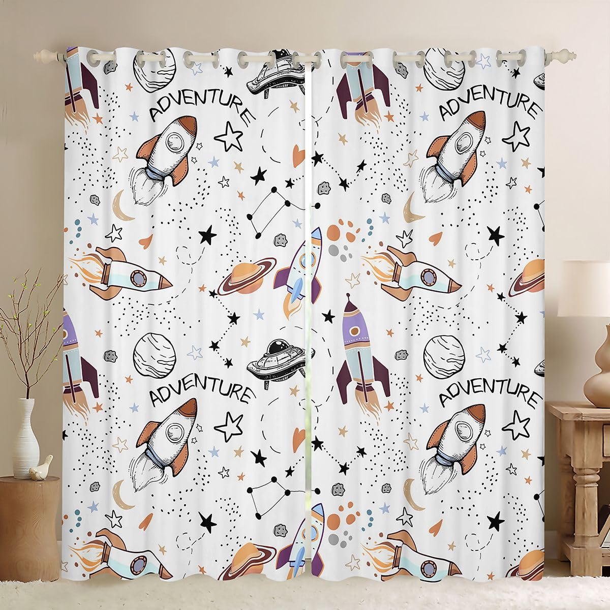 Rideau occultant fusée 117x137 cm avec voilage espace pour chambre