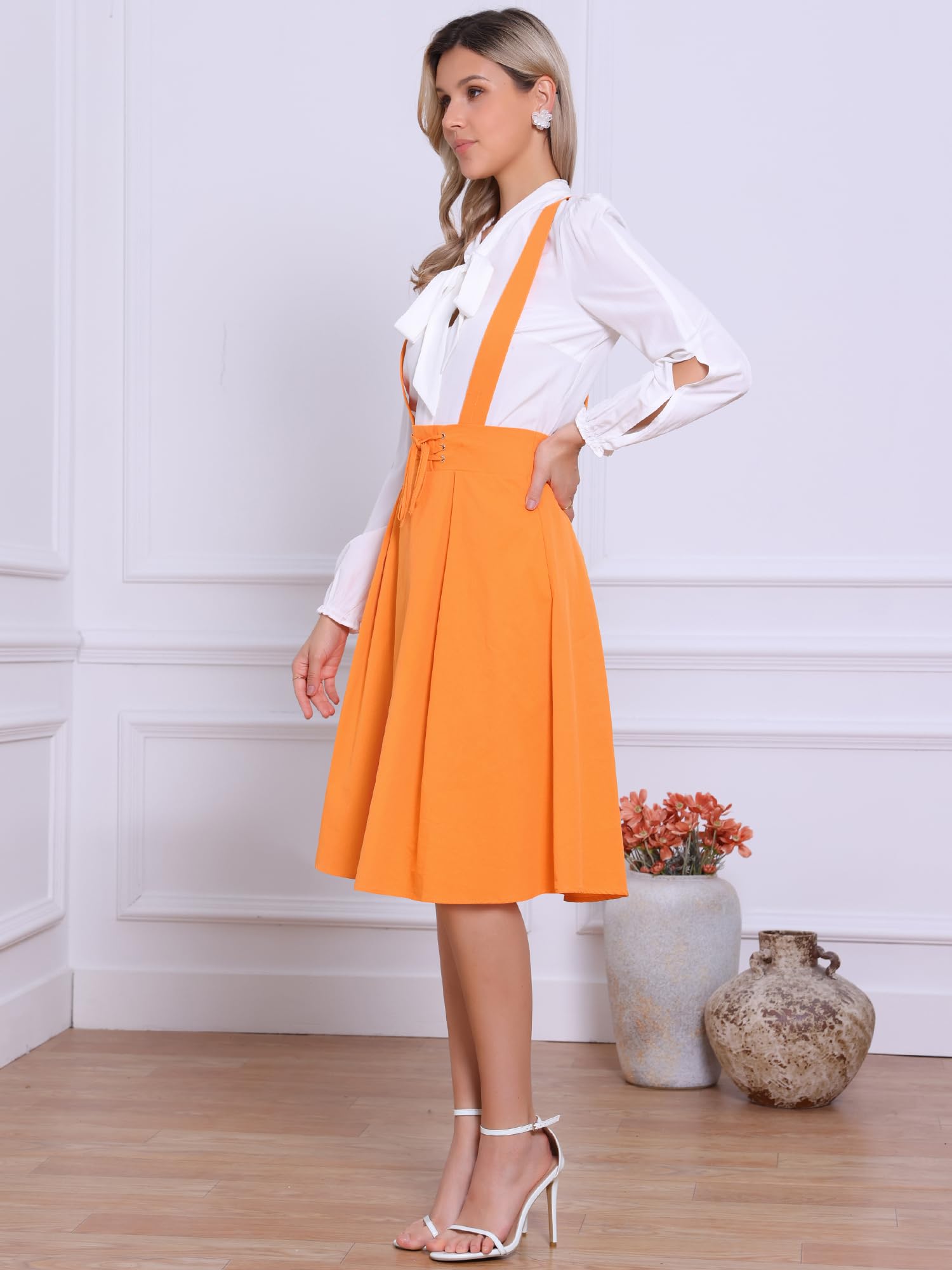 Allegra K Jupe à bretelles pour femme avec taille élastique