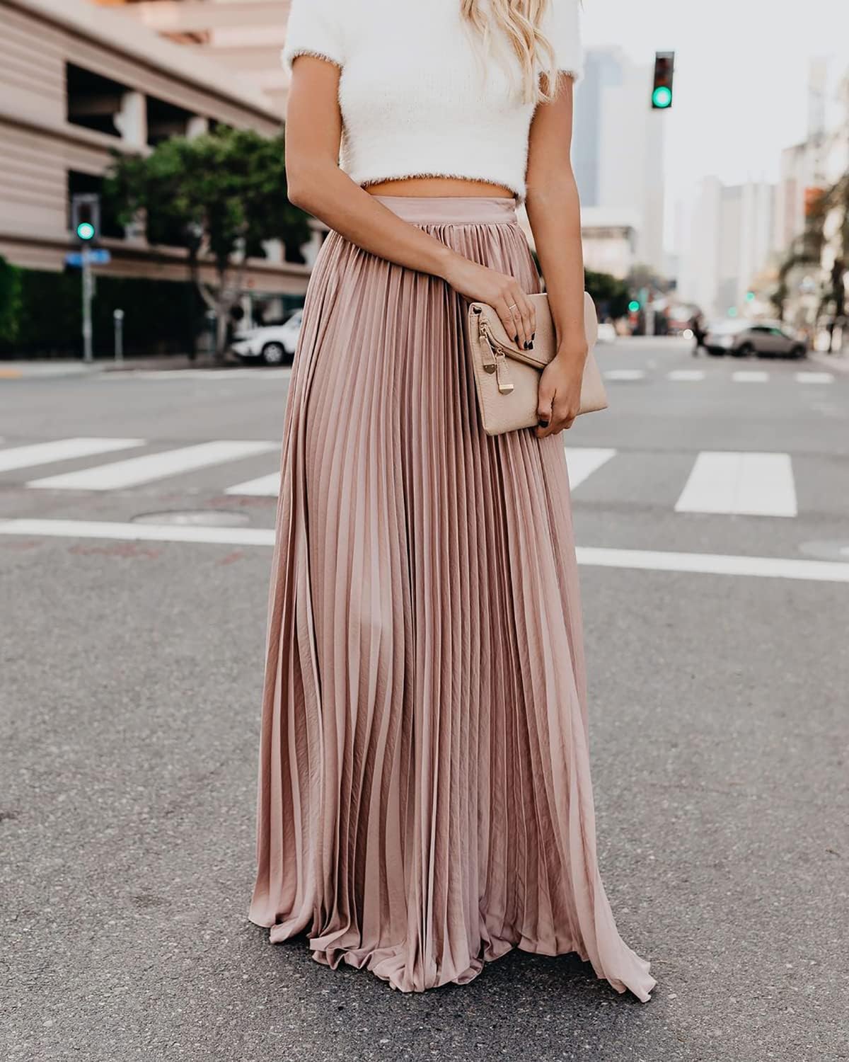 utcoco Women's Elegant Maxi Skirt High Waisted Pleated Chiffon Long Skirts for Women - Image 2