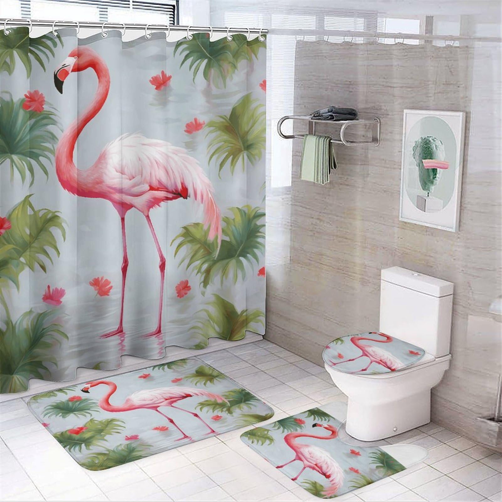 Ensemble de salle de bain avec rideau de douche imprimé pour une ambiance évasion