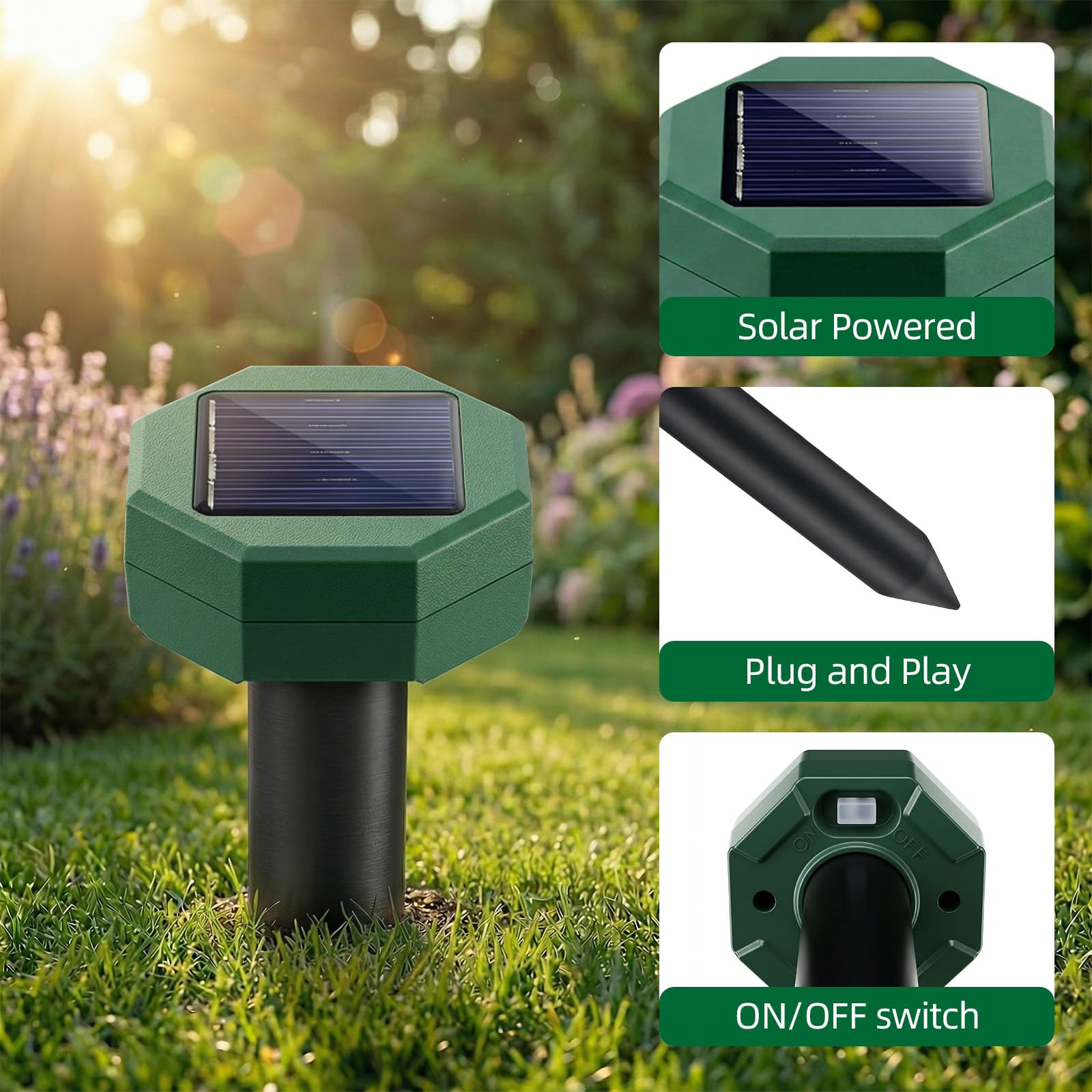 8 Packungen Schlange Maulwurfschreck Solarbetrieben Maulwurf Streifenhörnchen Wühlmausschreck Sonic Spikes Ultraschall Gopher Abschreckung Outdoor IP65 Wasserdicht