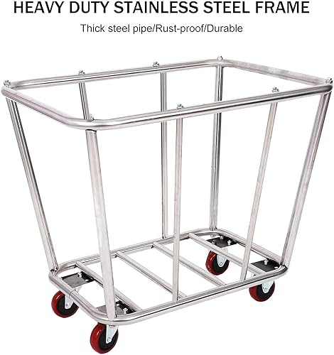 Miniatura 4 de Carrito de lavandería comercialhogar, 10 Bushels - Cesta de lavandería grande de acero inoxidable con ruedas, para lavandería, juguetes, artículos