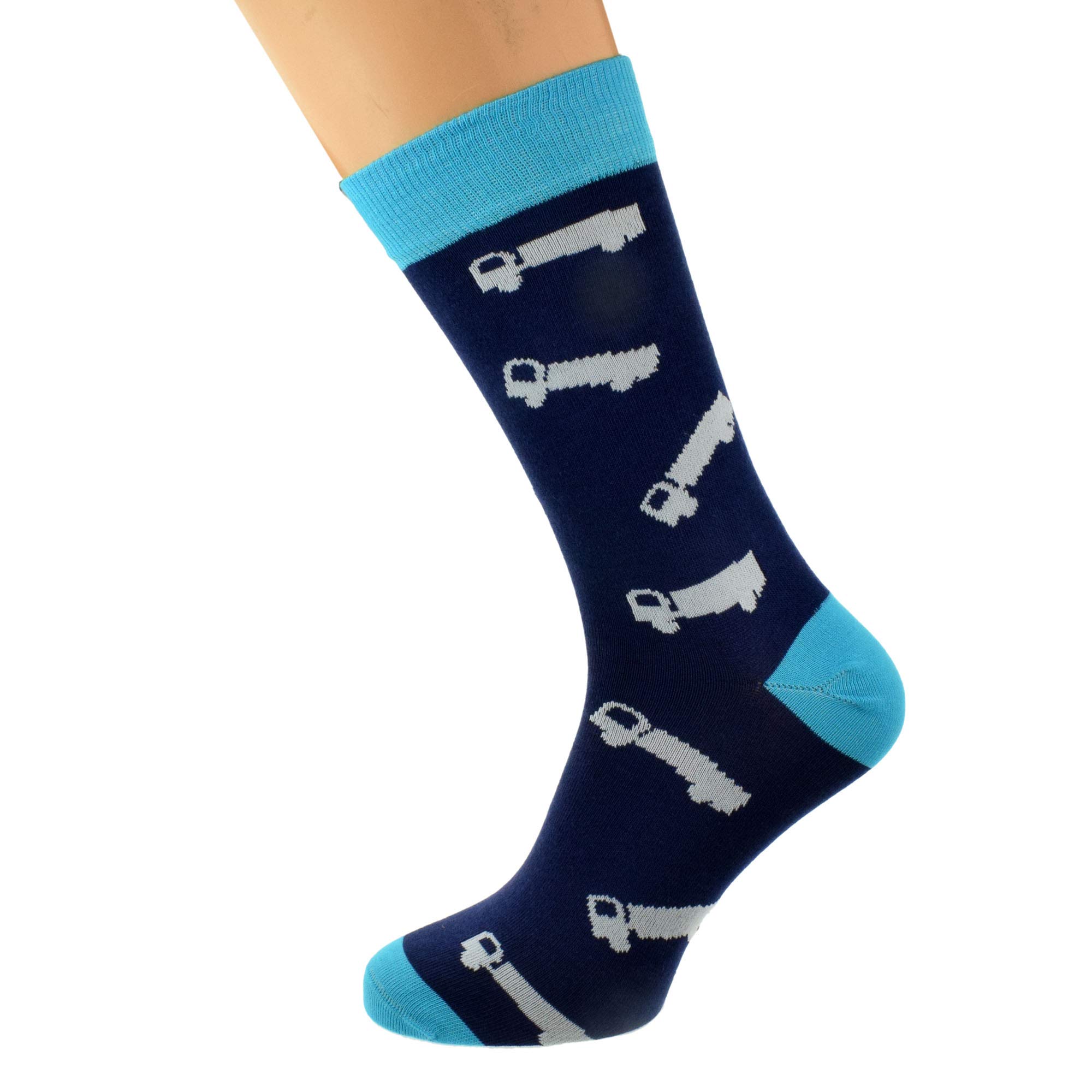 Gtr Prestige Giftware Men's Multicoloured Mad About Lorries Trucks Lorry Driver Socks, Navy Blue And Turquoise, Truck Design, Uk Size 5-12