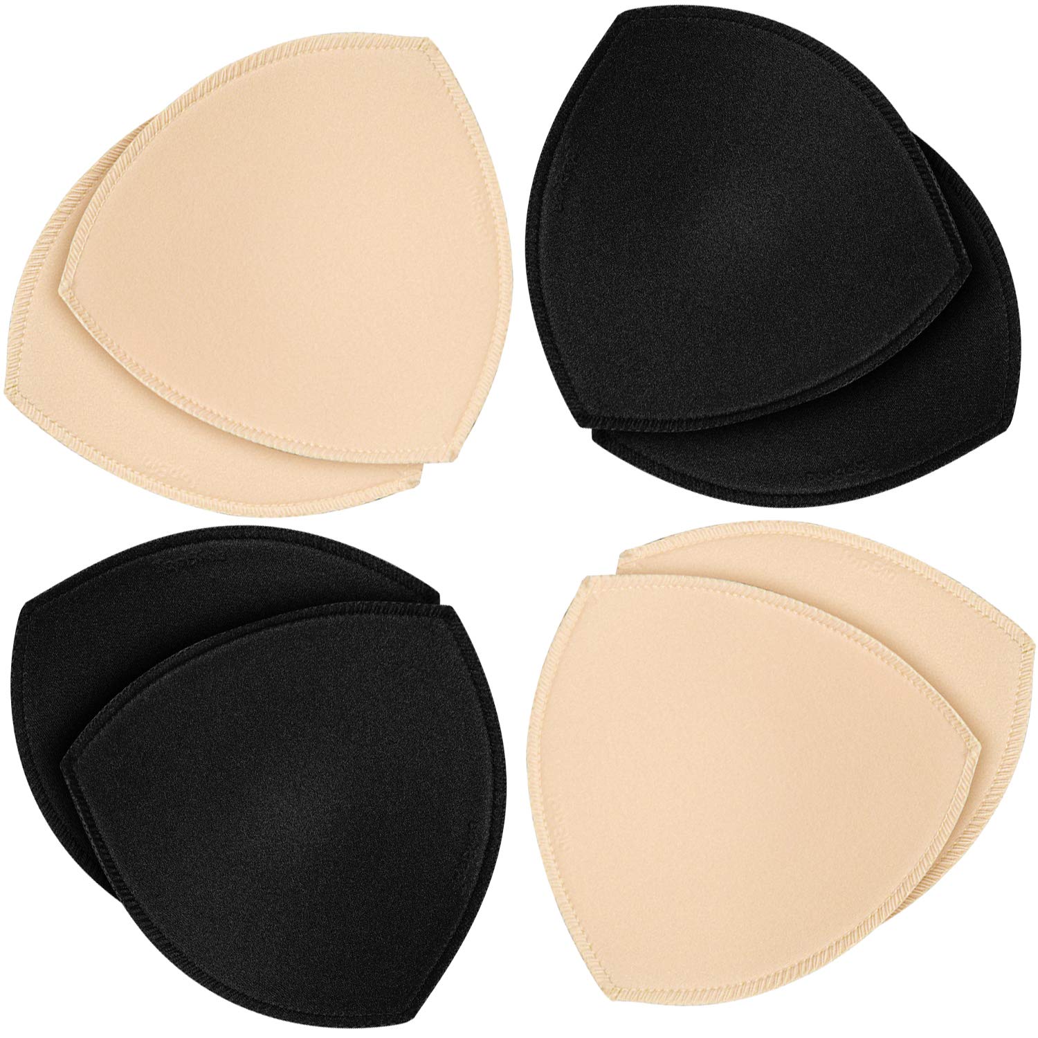 TopBine Removable Bra Pads Inserts Women's Comfy Sports Cups Bra Insert for BIkini Top Swimsuit (2 Beige M + 2 Black M, M)