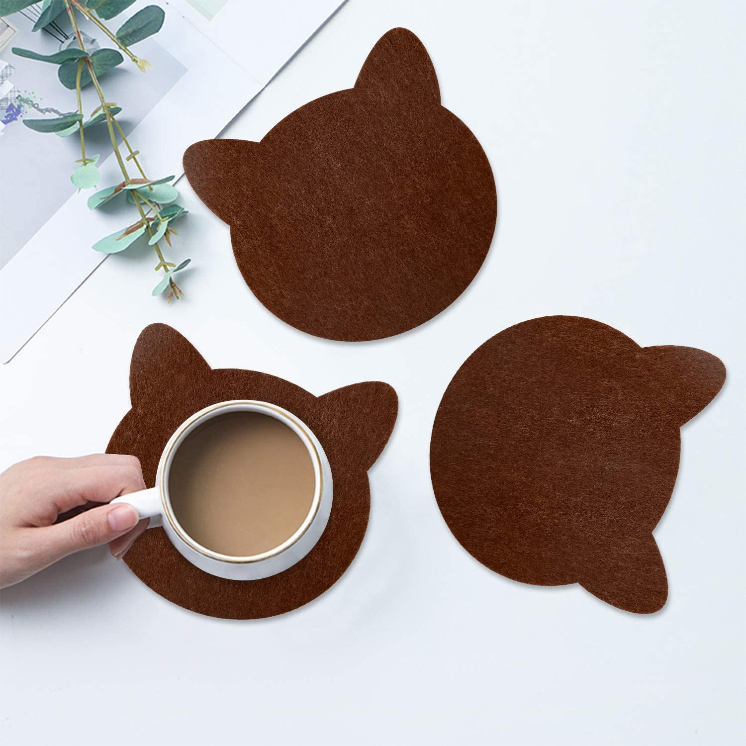 Wortek Lot 10 Dessous Verre Carrés Feutre Boîte Rangement Tasses Verres