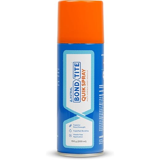 Bondtite Quik Spray, Super-Fast Bonding High-Strength DIY Sprayable Adhesive, Multi-Purpose Glue for Crafts, Woodworking, and Household Repairs, Heat Resistant up to 120°C, 200ml