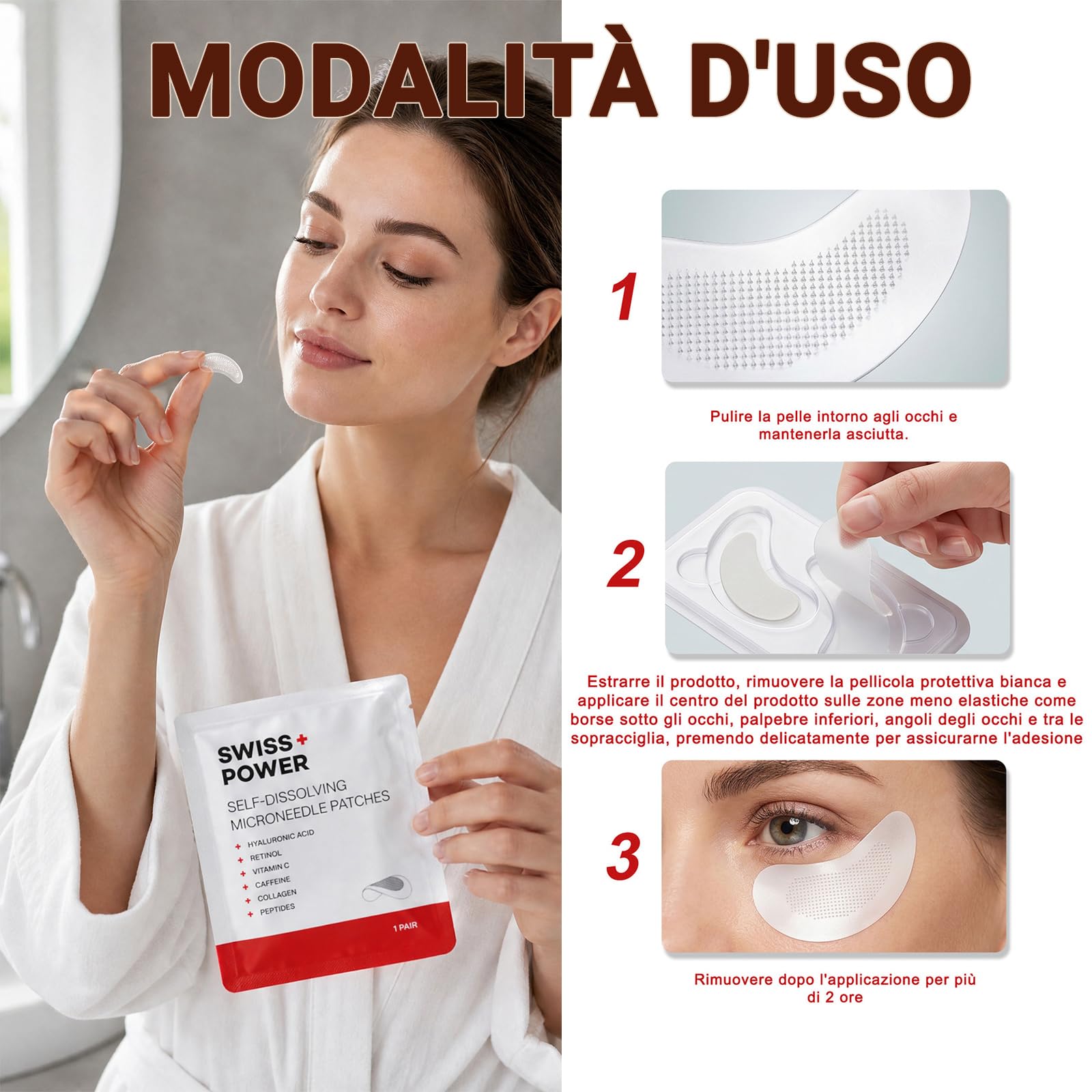 Swiss Power Patch Occhi con Microaghi, 2026 Nuovo Swiss Power Cerotti Occhi Antirughe, Maschera Occhi per Occhiaie e Borse, Patch Contorno Occhi Antirughe per una Cura Quotidiana (2 Scatole)