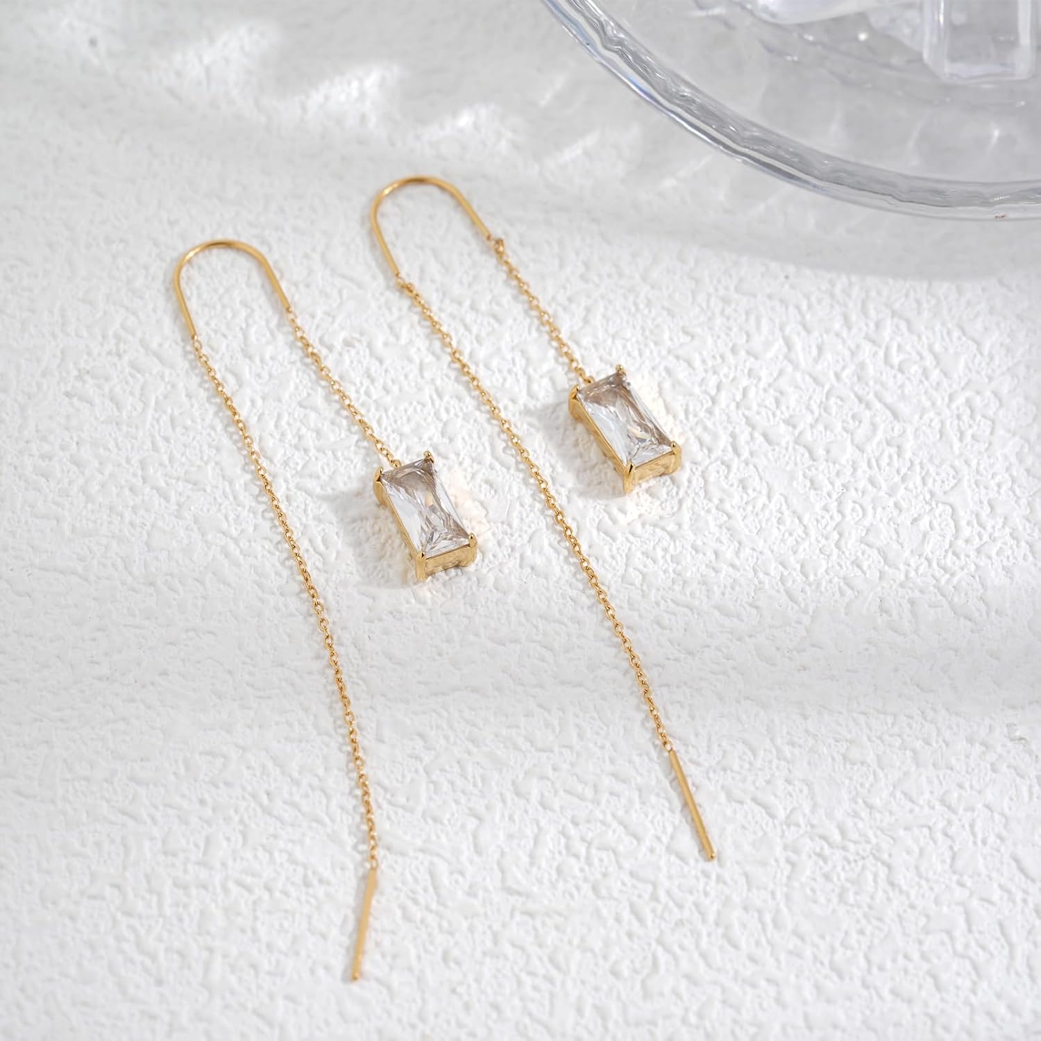 18k Long Dainty Gold Threader Chain Heart CZ Dangle Earrings for Women, Minimalist Fashion Statement Trendy Thin Drop Jewelry Gifts - Image 4