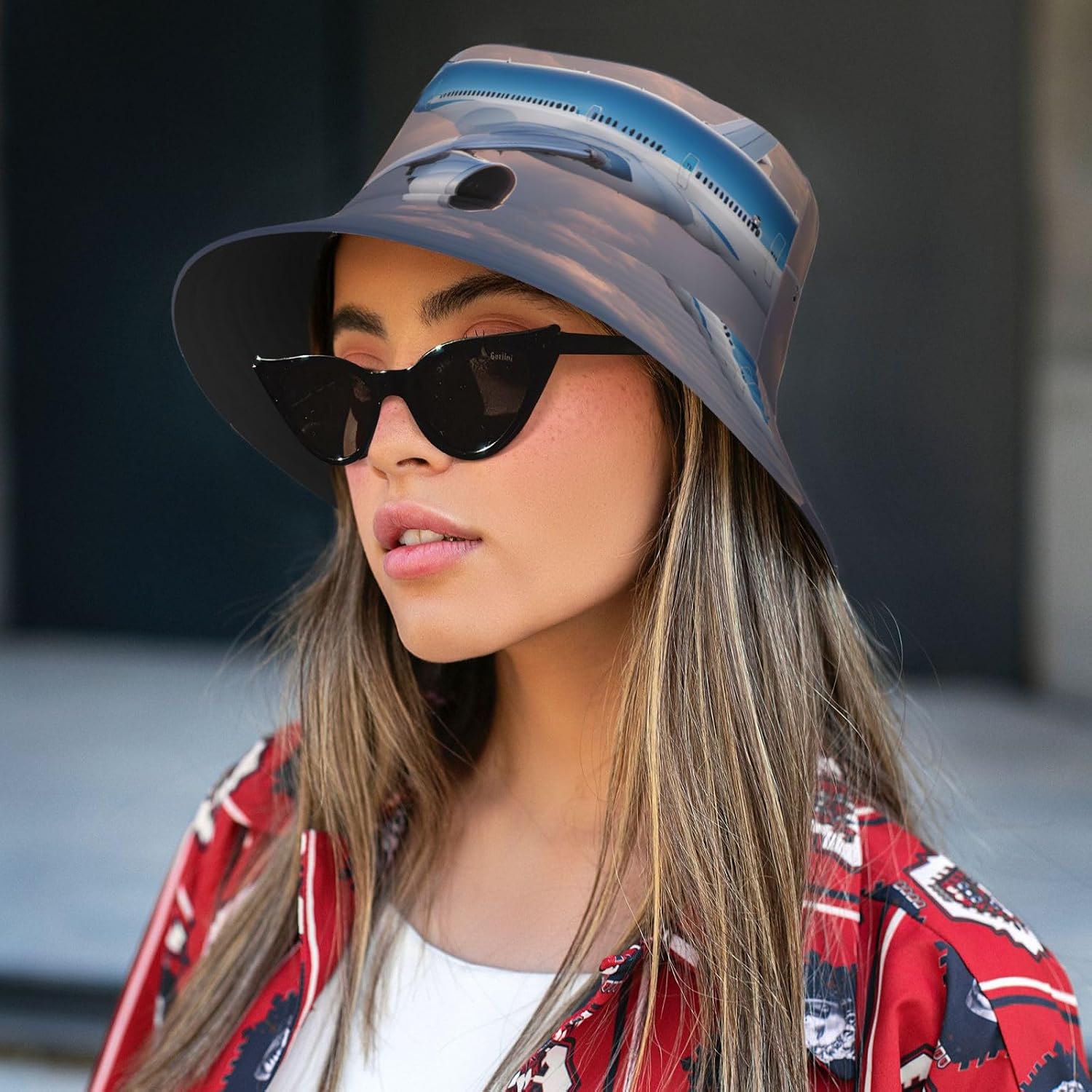 Beautiful Sky Airplane Print Sun Hat Outdoor Fisherman Cap Summer Bucket Hat Beach for Men Women