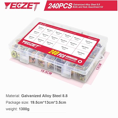Vista 11 de YEEZET Kit de 245 tornillos y tuercas de brida de alta resistencia, grado 8.8 M6 M8 M10, tuercas hexagonales con bridas métricas, incluye 15 tamaños