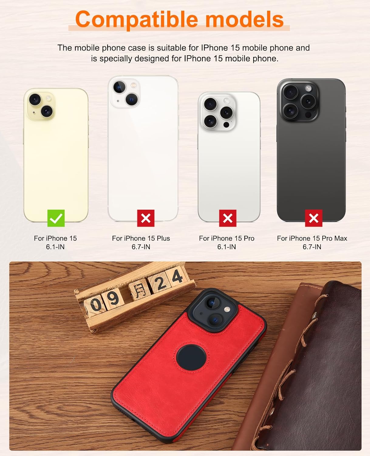 PULUZ Compatible with iPhone 15 Case,Leather Texture Stitching Phone Case is Slim and Lightweight for Your Phone All-Round Protection(Red) - Image 2