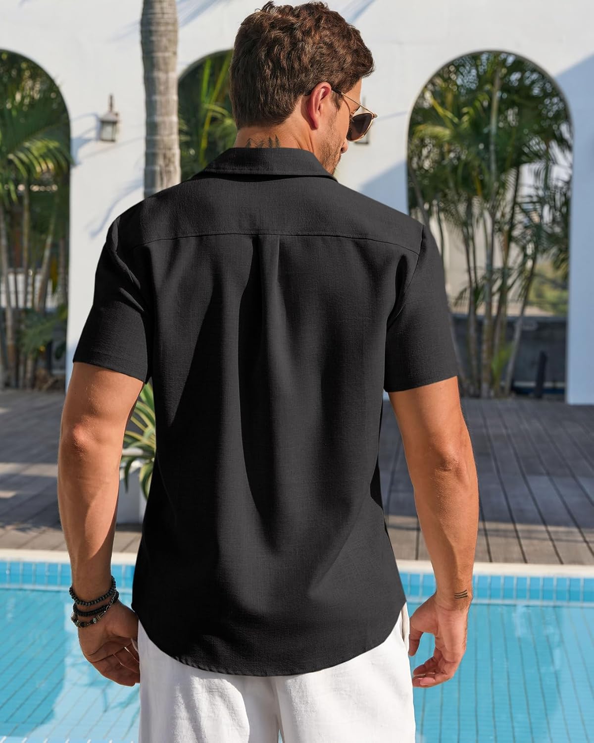 Runcati Mens Linen Button Down Shirt Short Sleeve Casual Lightweight Summer Beach Shirts Vacation Wedding Tops - Image 3