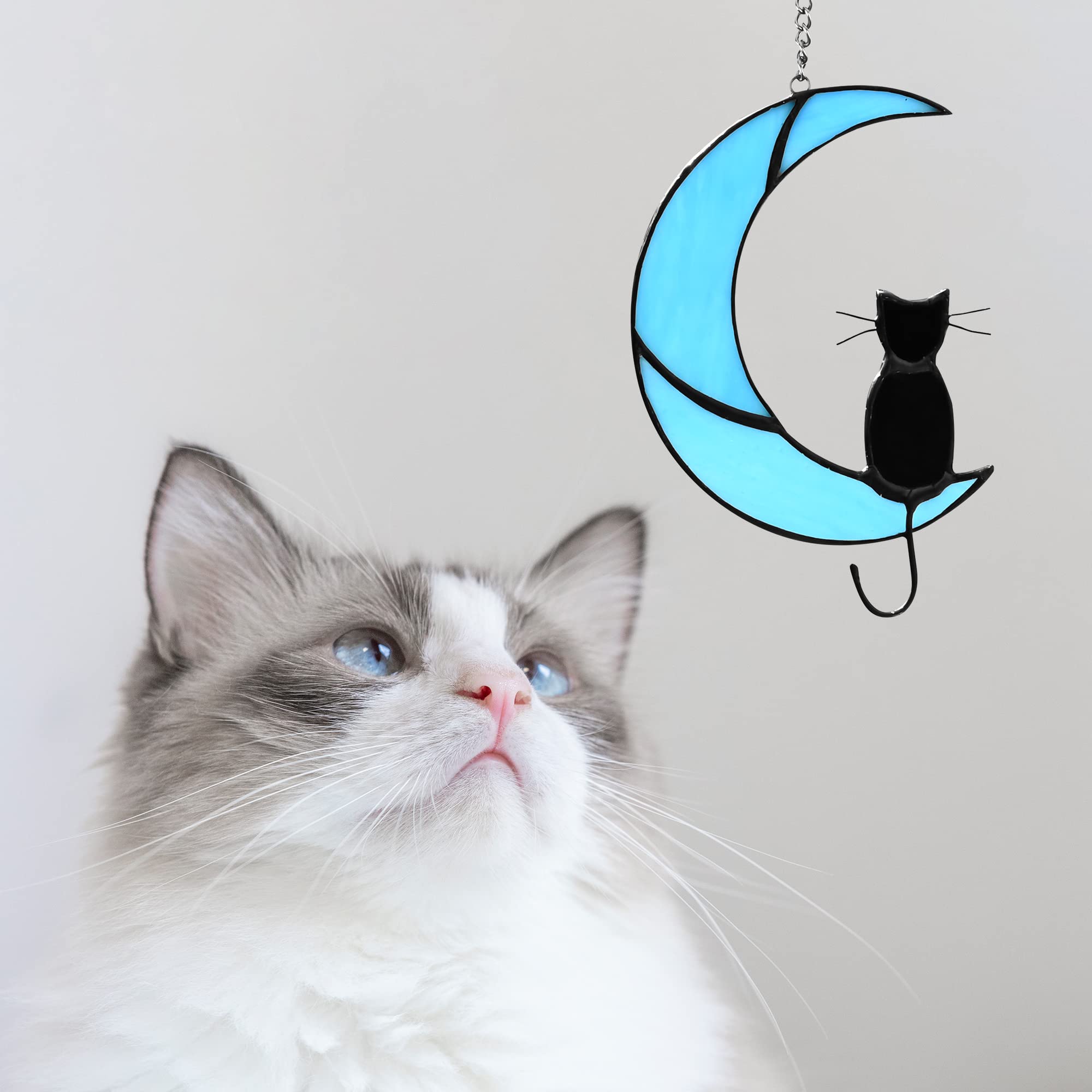 猫　オーナメント　飾り　月 Amazon.co.jp: Zedesey 猫 装飾 ステンドグラス 月 装飾 窓 吊り