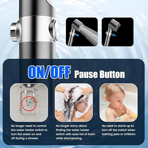 Miniatura 6 de Cabezal de ducha filtrado con mano, 3 modos de pulverización de agua dura desmontable con filtros y soporte de manguera de 59 pulgadas, cabezales de