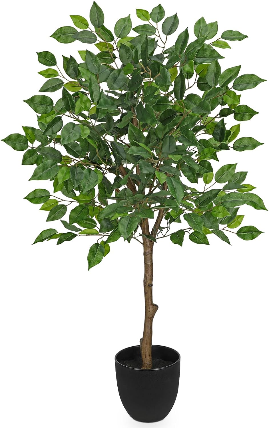 3Ft Ficus Tree Artificial Plants Indoor with Realistic Trunk, Tall Fake Potted Tree Faux Floor Plant, Artificial Tree in Pot for Home Living Room Office Bedroom Corner Decor(Green)