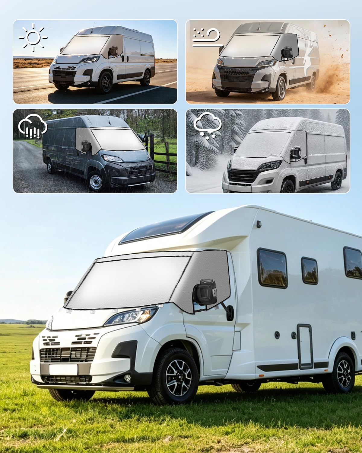 Ducato Funda Parasol para Parabrisas con Cremallera | Funda de Protección Térmica, con Malla de Privacidad, Compatible con P-eugeot Boxer C-itroen Relay X250/290