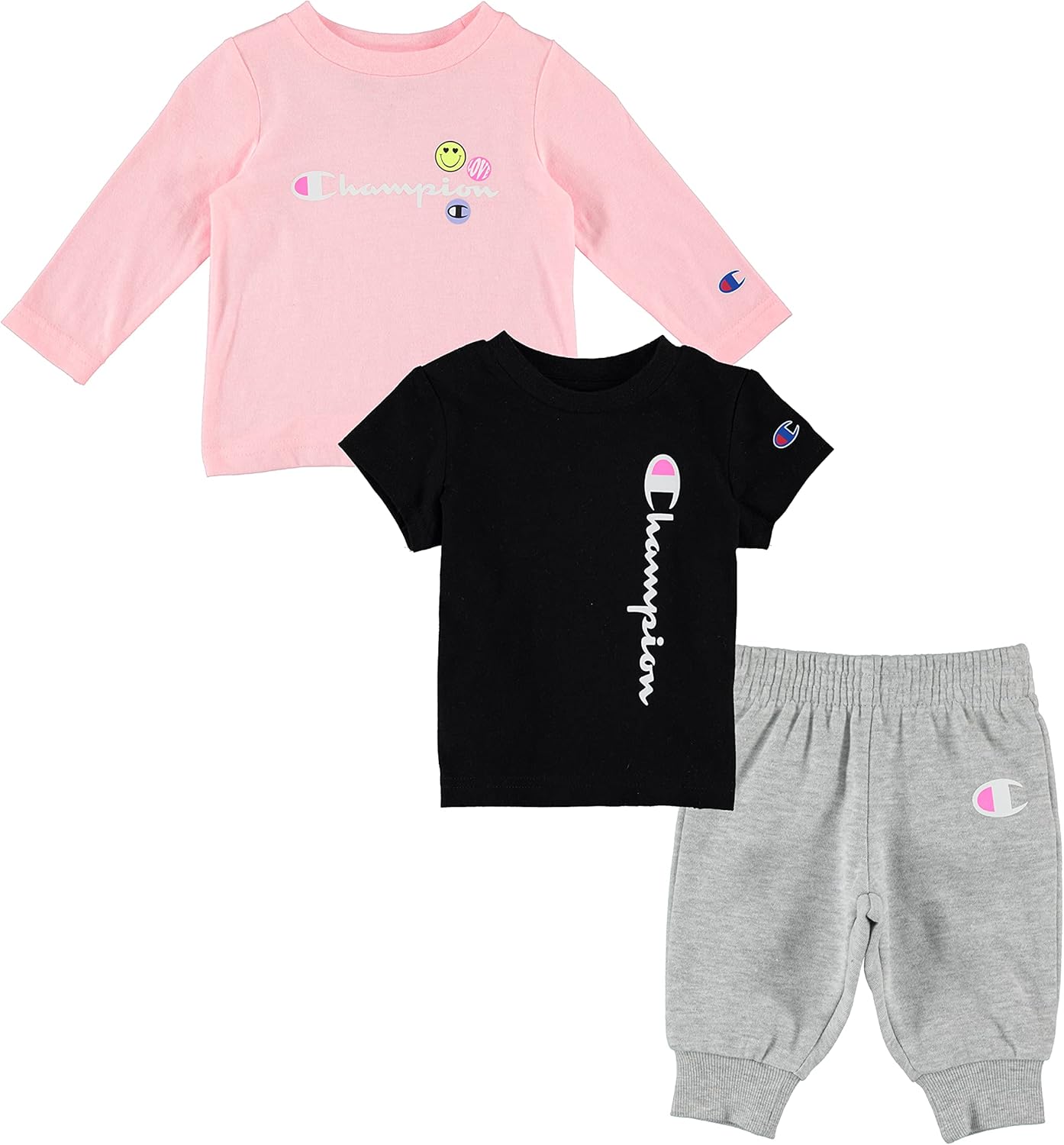 Champion Sets Baby Girl Newborn Two Tees and Fleece Pant 3 Piece Set