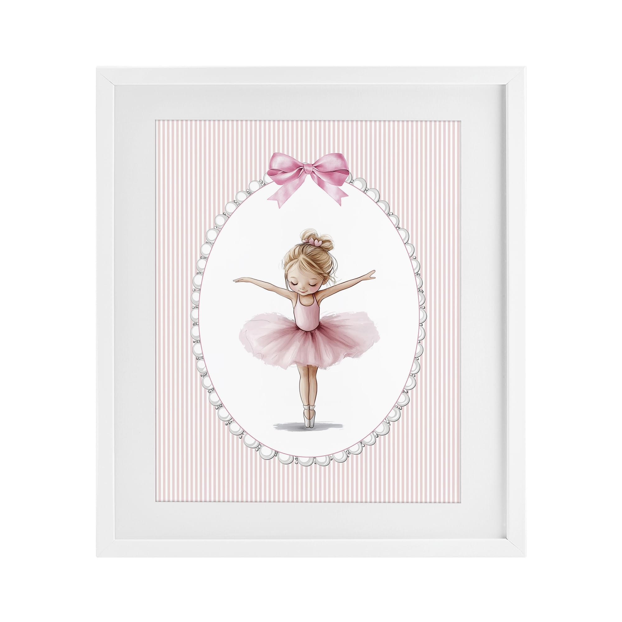 Dancing Pink Ballerina Nursery, 13 x 16 Inch Framed Print Under Glass
