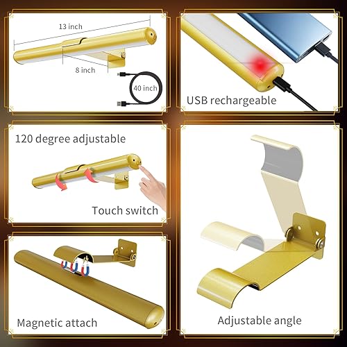 Miniatura 9 de Luz de imagen inalámbrica, luz de pintura con batería recargable para mostrar obras de arte, luz de visualización de 300 lúmenes, brillo ajustable,