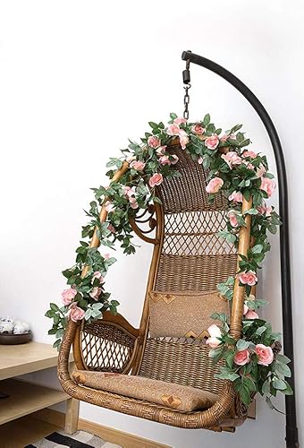 Miniatura 5 de MMkiss Paquete de 2 guirnaldas de rosas artificiales de 16 pies para hotel, boda, hogar, fiesta, jardín, manualidades, decoración de arte rosa