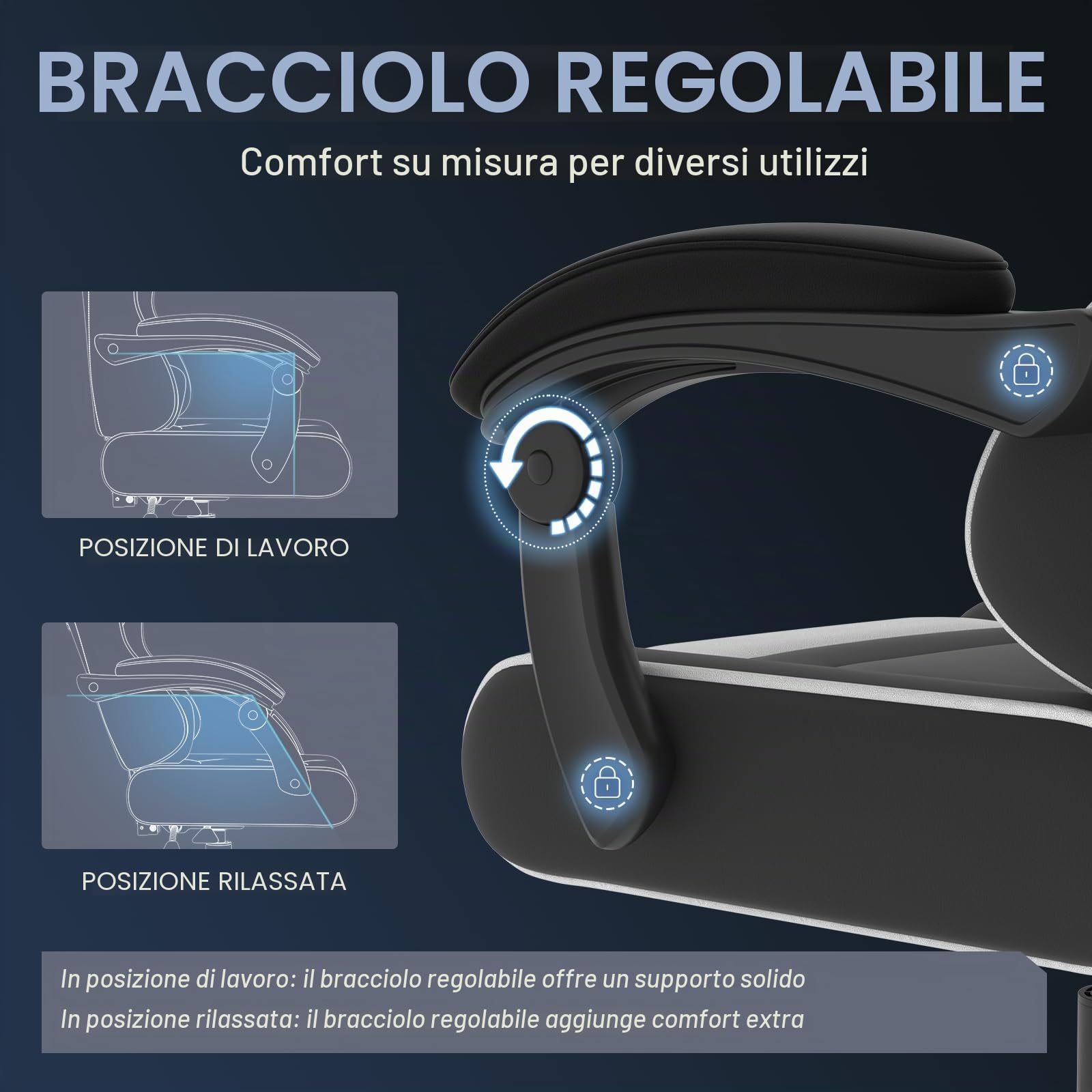 JUMMICO Sedia da Gaming Massaggiante, Cuscino Lombare & Poggiatesta, Ergonomica Sedia da Ufficio, Schienale Regolabile 90-135°, Portata 150 kg (bianco e nero)