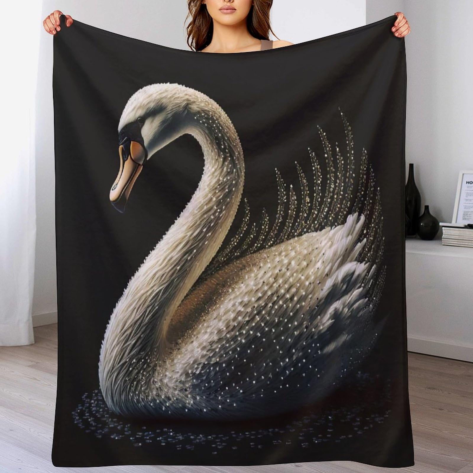 Manta de forro polar de cisne grande de 180x200 cm gris para sofa