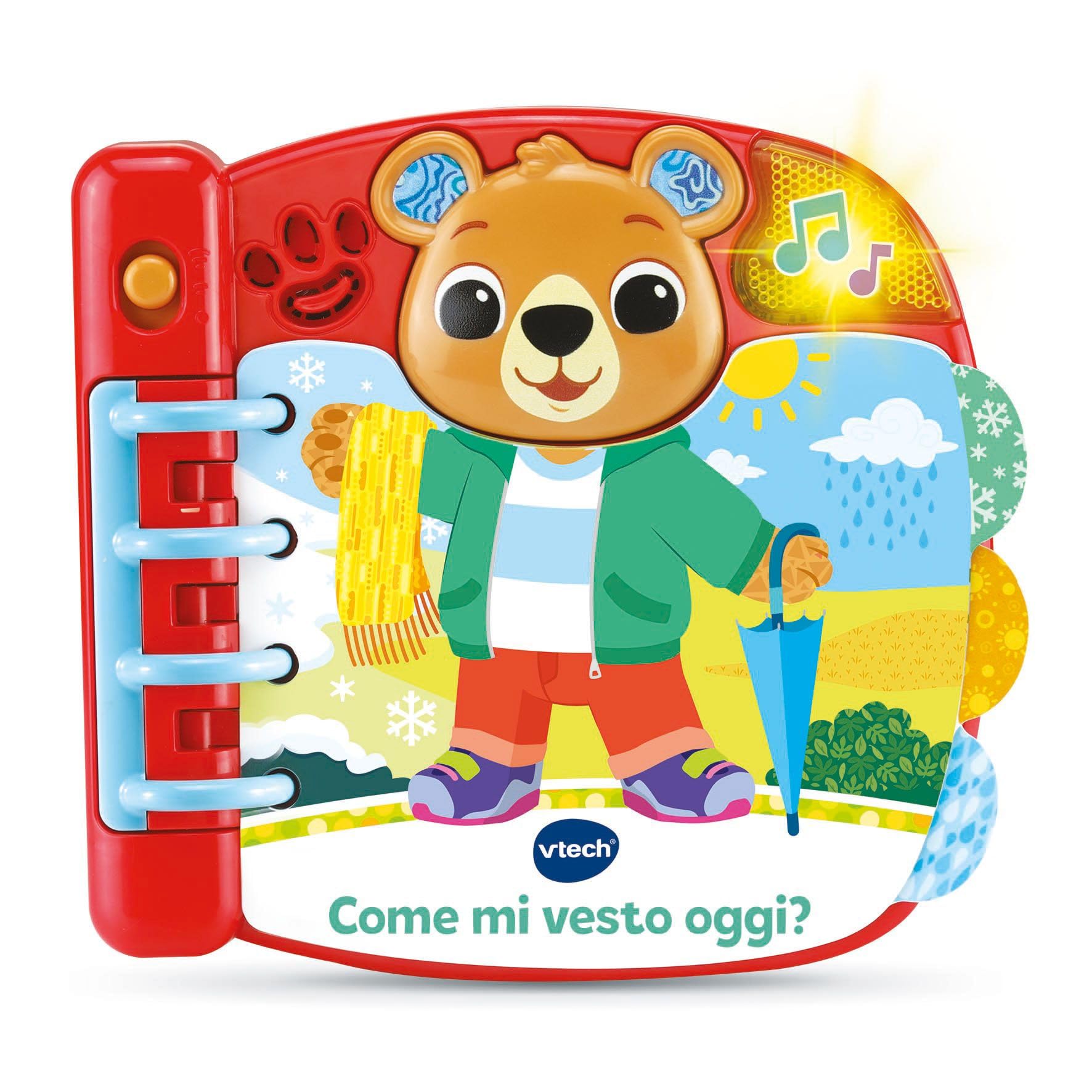 VTech Wie kleide ich Mich Heute an? Interaktives und sensorisches Buch für Kinder, lernt, Kleidung und Wetter zu kombinieren, mehr als 50 Melodien enthalten, interaktive Seiten, italienische Sprache,