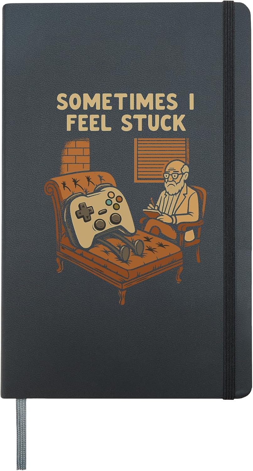 Retro Gamer Psychology Humor Controller Joke Gaming Pun Hardcover Journal, Black