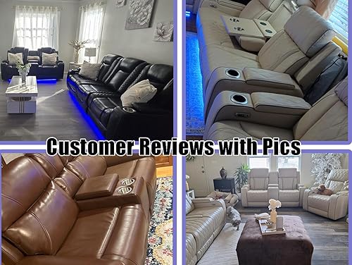 Miniatura 3 de Juego de sofá para sala de estar, sofá de dos plazas con consola de almacenamiento, portavasos, luz LED, puerto USB para apartamento, oficina