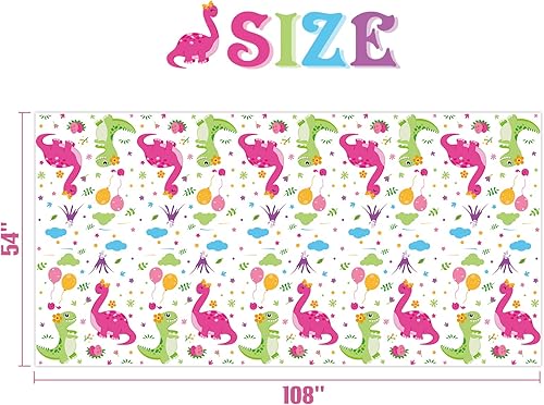 Miniatura 4 de WERNNSAI Mantel con estampado de dinosaurio, 2 fundas rectangulares de plástico desechables de 108 x 54 pulgadas, para cumpleaños, baby shower,