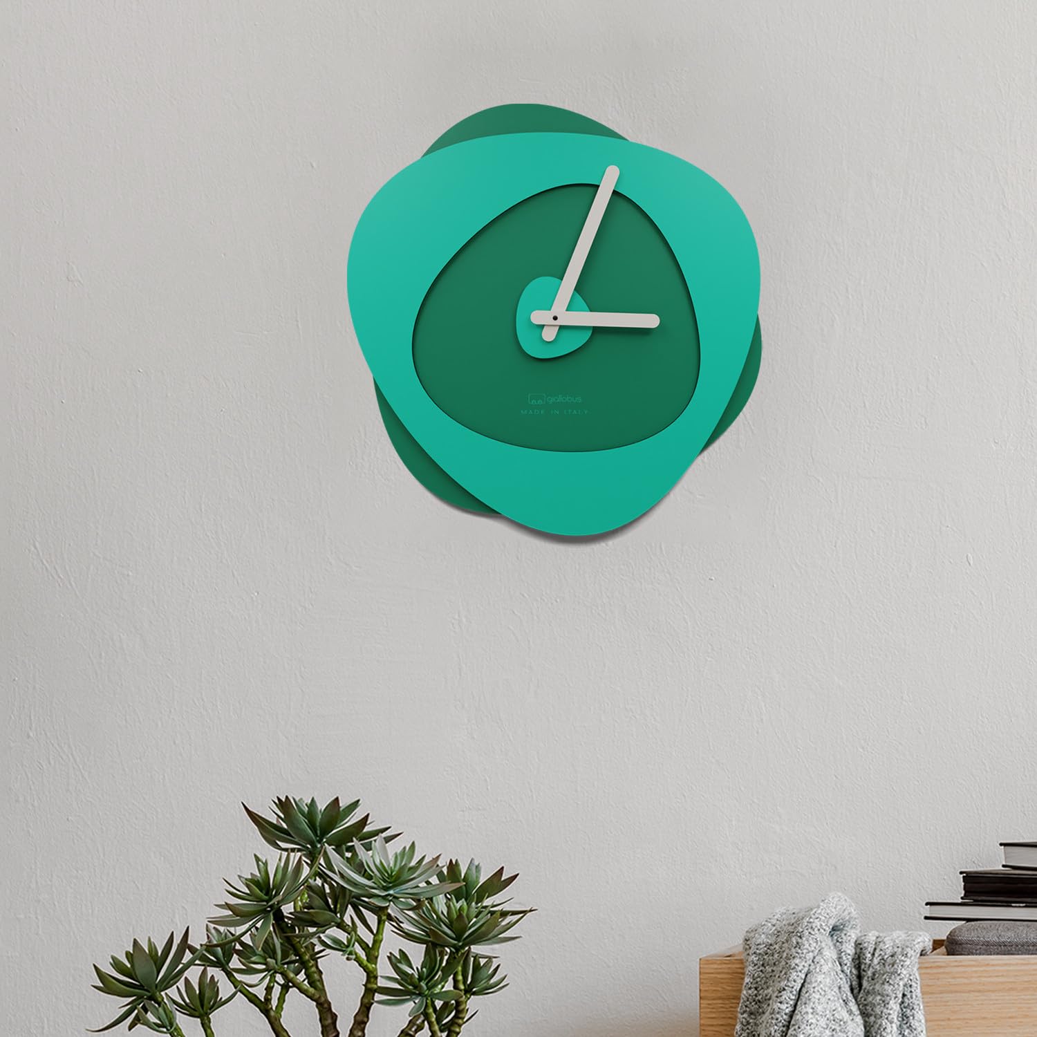 Giallobus - Zegarek premium - Zegar Bokeh - Drewno MDF - Premium 45x45cm - 05 - Emerald - Rzemieślnik Made in Italy - Cichy - Pomysł na prezent - Nowoczesny podwójny poziom
