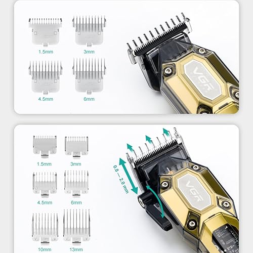 Miniatura 4 de VGR Cortadora de pelo profesional para hombres, juego de cortapelos y recortadoras inalámbricas, kit de corte de pelo para hombre con 10 peines