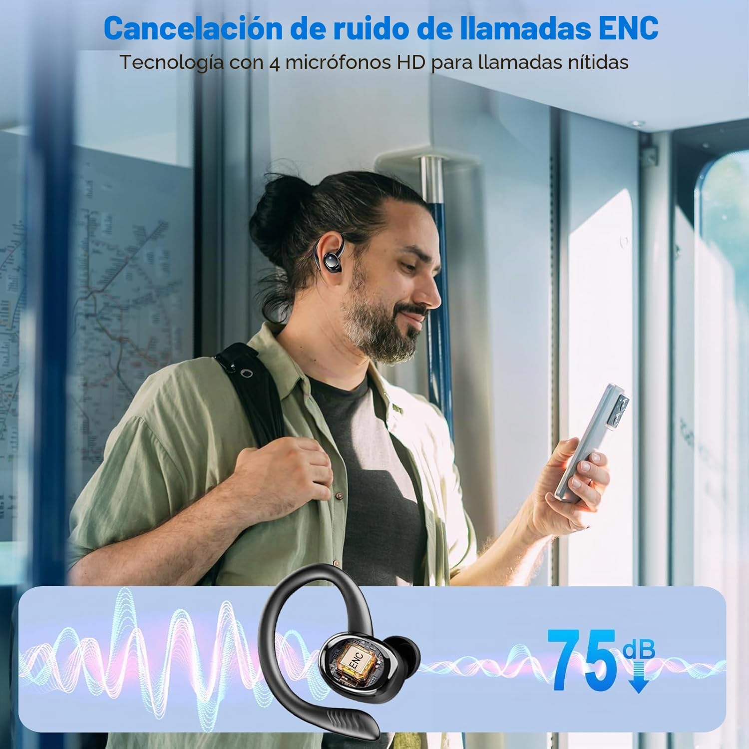 Auriculares Inalámbricos Bluetooth Deportivos, 60H Auriculares Bluetooth 5.4 con HiFi Estéreo, 4 ENC Mics, 2026 Cascos Inalambricos con Cancelación RuidoI/IP7 Impermeable/USB-C Auriculares para Correr