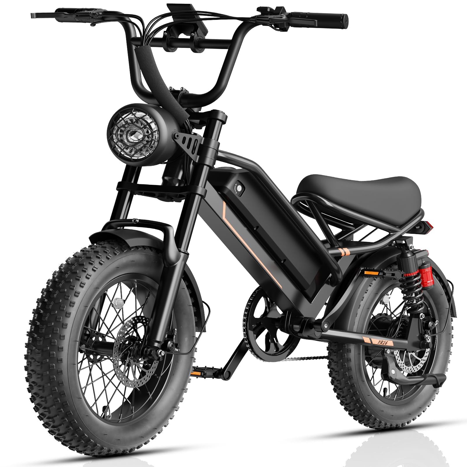 Jasion 2000W Peak Electric Bike for Teenagers/Adults, 55 Miles Max Range, 28MPH Max Speed, 16"x4.0" Fat Tire E Bike, Full Suspension Ebike