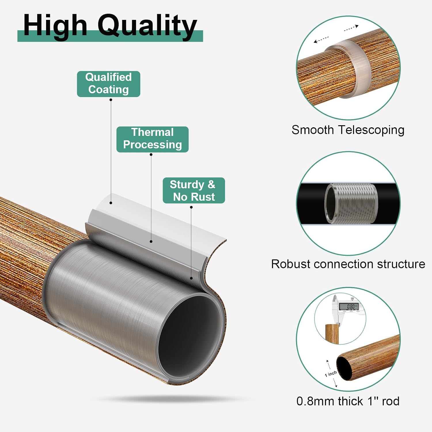 Boho Wood Curtain Rods - Adjustable & Natural -5