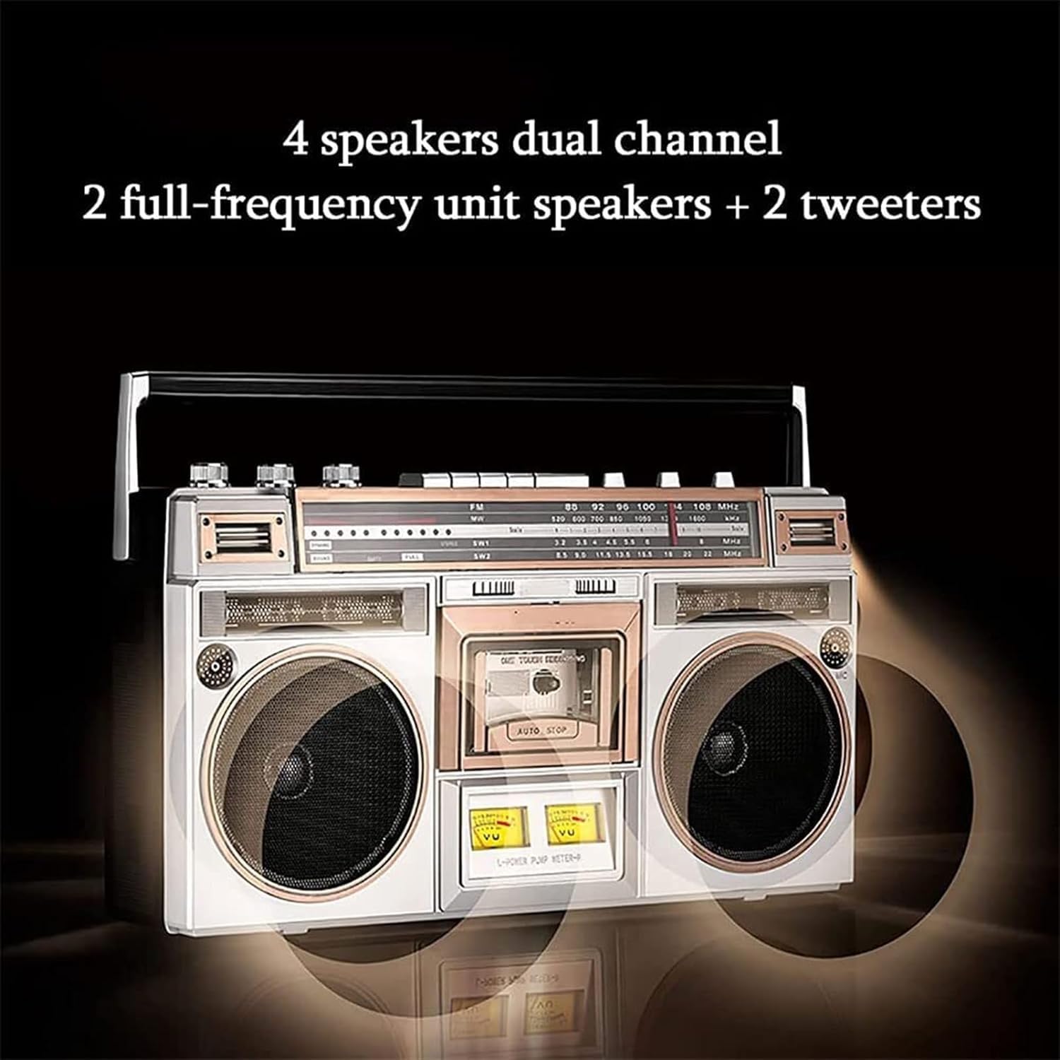 Cassette Boombox - Altoparlante stile retrò anni '80 con slot USB/Micro SD, ingresso AUX, jack per cuffie e conversione da cassetta a USB/SD, per riunioni di famiglia e viaggi
