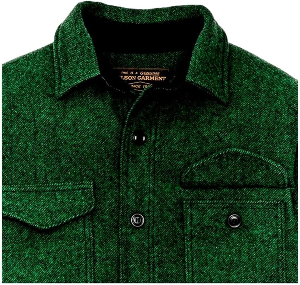 Filson Men's Mackinaw Wool Jac-Shirt, Kelly Green/Black Twill