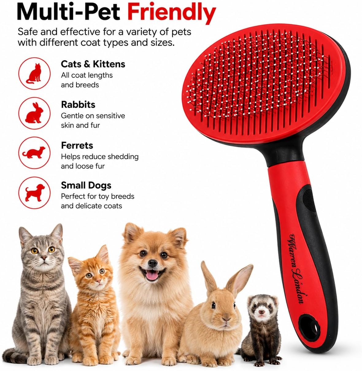 Warren London Self-Cleaning Cat Pin Brush for Shedding & Detangling