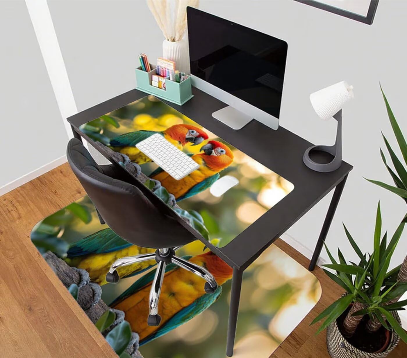 Podkładka pod mysz do gier XXL 1000 x 500 x 3 mm, papuga duża podkładka pod mysz do gier XXL z wodoodporną gumą, ptak pod ręką biurko zszyta podkładka pod mysz do pracy, gier, biura, H-5573