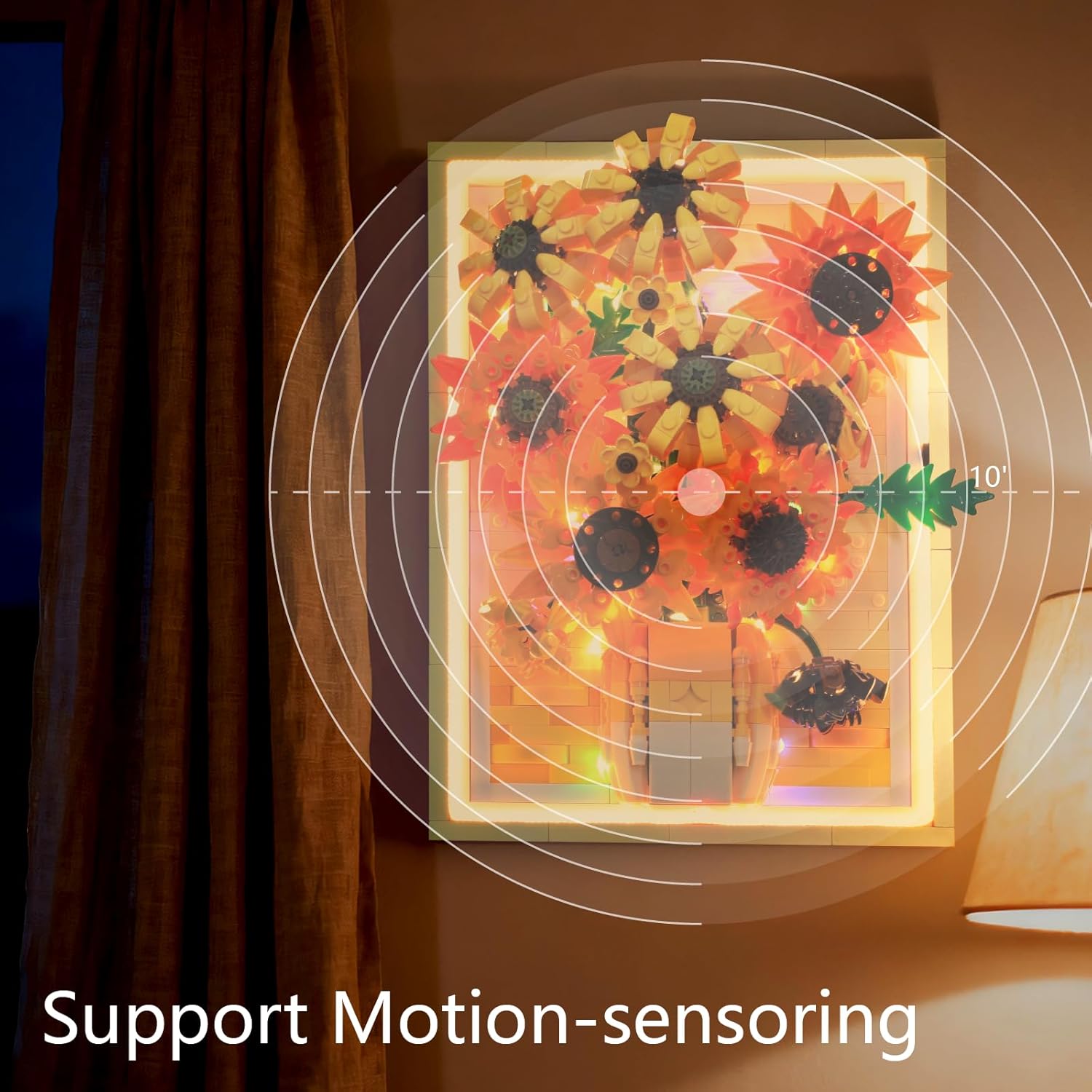 Motion-Sensing LED Light Sunflower Photo Frame Building Kit 1011 PCS, Inspired Wall Art Decor, Creative Gift for Adults & Teens 14+ - Image 6